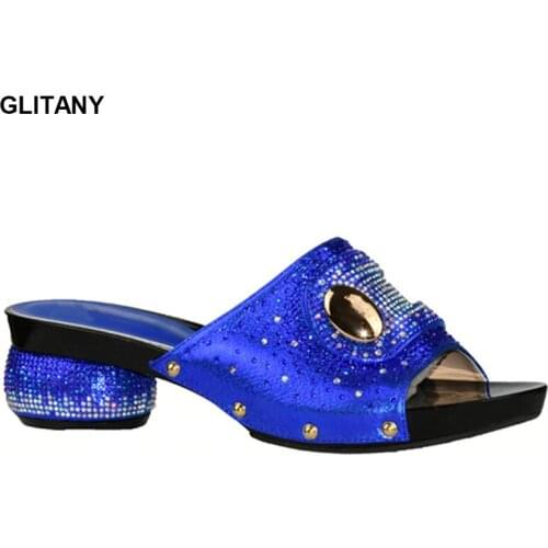 New Blue Color Wedding Shoes Woman Open Toe Ladies Sandals Shoes Party Wedding Shoes Decorated with Rhinestone Nigerian Shoes