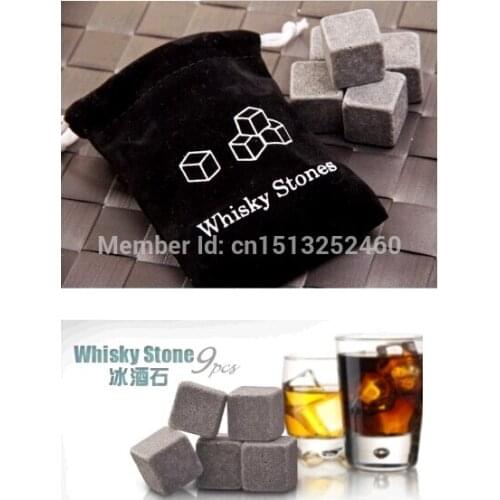 New 9pcs/lot Whisky Ice Stones Drinks Cooler Cubes Beer Rocks Granite Pouch Drink Cooling Ice Melts Bar Coolers ZW26