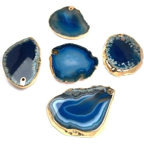 New Fashion Natural Stone Charms Royal Blue Agates Pendants For Jewelry Making DIY Necklace Exquisite Gift Size 30x50-40x50mm