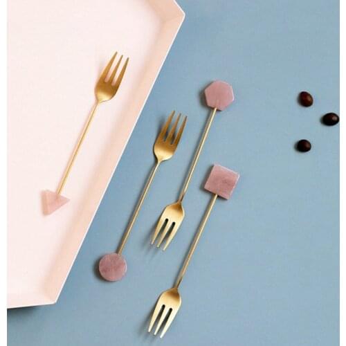 Gold-Plated Stainless Steel Fruit Fork Creative Geometric Small Dessert Cake Forks Home Kitchen Food Accessories