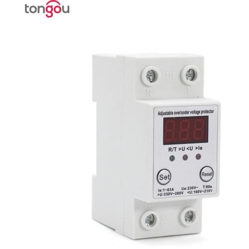 63A 230V Din Rail Adjustable Over Voltage and Under Voltage Protective Device Protector Relay with Over Current Protection