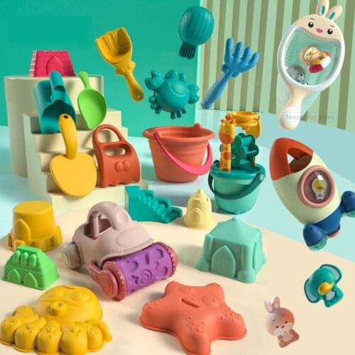 Silicone Beach Toys Baby Beach Play Set Children Sandbox Set Summer Sand Play Sand Dredging Tools Sand Water Game Beach Cart