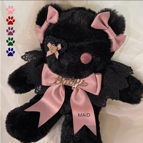 Original design Lolita black eye mask bear bag shoulder black sweet gothic Harajuku bow kawaii plush bag