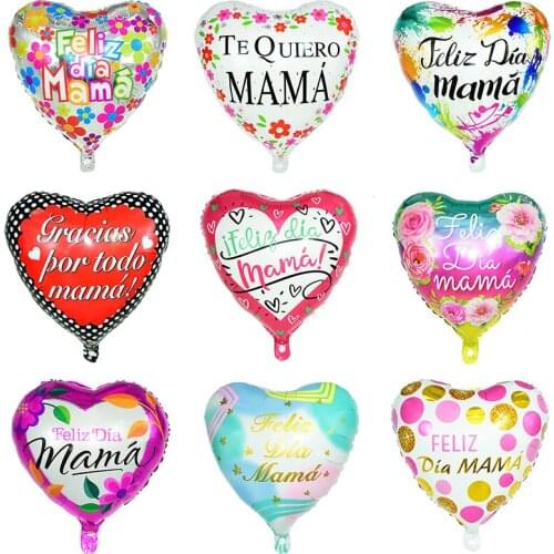 5pcs 18inch Spanish Mothers Day Feliz Dia MAMA Balloons Happy Mothers Day Heart Shape Foil Balloon Birthday Party Decor Globos