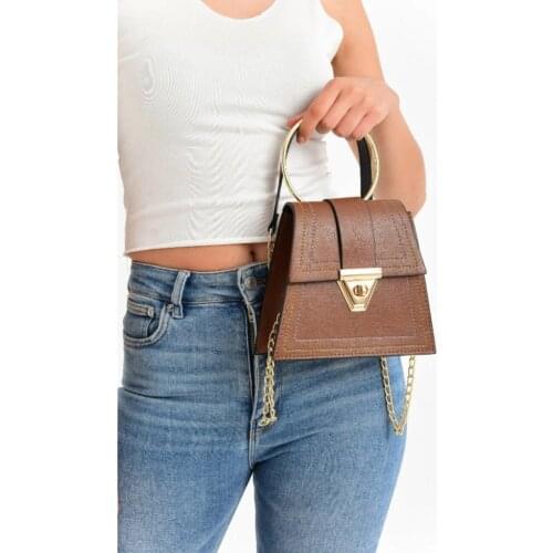 Womens Brown Chain Hanging Ring Detail Hand Shoulder Bag