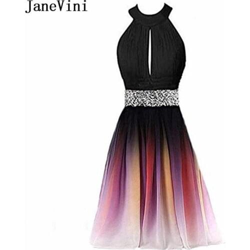 JaneVini Gradient Ombre Homecoming Dresses short for Teens 2020 Red Chiffon Beaded Sequins Halter Cocktail Dress vestidos cortos