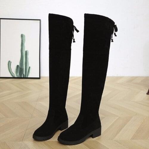 Winter Over The Knee Boots Women Stretch Fabric Thigh High Sexy Woman Shoes Long Winter shoes women plush boots O4-65