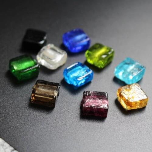 10Pieces /lot 12mm Square Flat Shape Glass lampwork beads Silver Foil Multi-Color for jewelry &DIY Craft