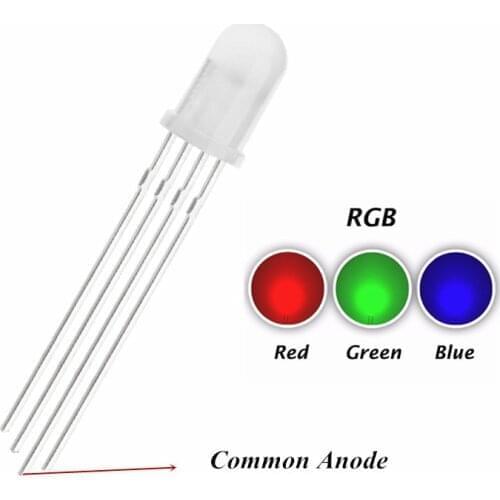 1000PCS 5mm RGB LED Common Anode Diffused F5 Red Green Blue Tricolor Lamp DIP-4 Wide Angle Light Beads Lamps