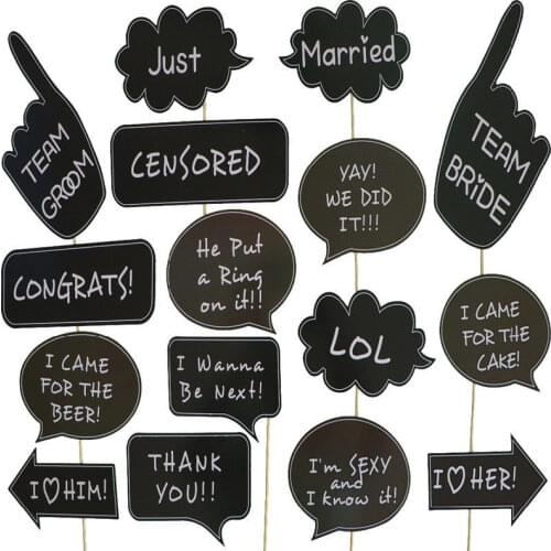 16pcs Just Married Photo Booth Team Bride Groom Bridal Shower Party Wedding Decoration