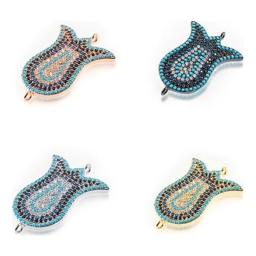 27*19mm fan crystal micro pave cz zircon cubic zirconia beads DIY Copper necklace charm bracelet connectors wg24