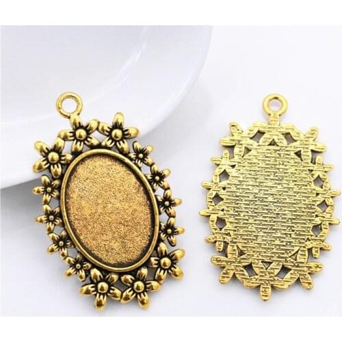 3pcs 18x25mm Inner Size Antique Gold Plated Flower Style Cabochon Base Setting Charms Pendant-B1-31