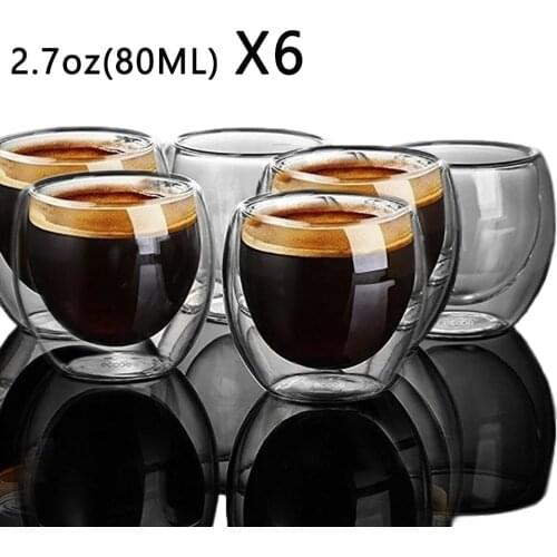 New 6Pcs 80ml 2.7oz Glass Double Walled Heat Insulated Tumbler Espresso Tea Cup coffee mug tazas de ceramica creativas