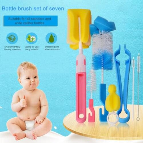 7Pcs Food Grade Multipurpose Cleaning Brush Set Cleaning Feeding Bottle Rotating Head Sponge Cup Brush Kit Baby Bottle Washing