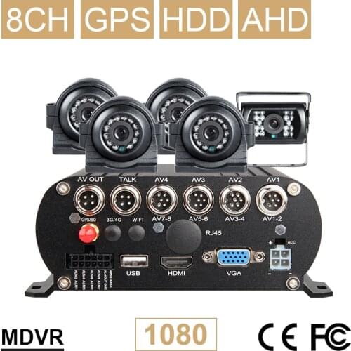 8CH GPS AHD Car Dvr Mobile Dvr 2TB Hard Disk I/O Alarm Record GPS Track G-sensor Video Recorder With 5Pcs HD CCTV Car Camera