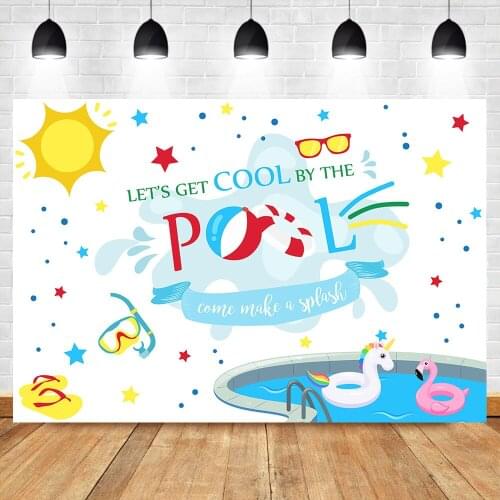 NeoBack Pool Party Birthday Backdrop Lets Get Cool By The Pool Come Make a Sprash Photography Background Summer Swimming Banner