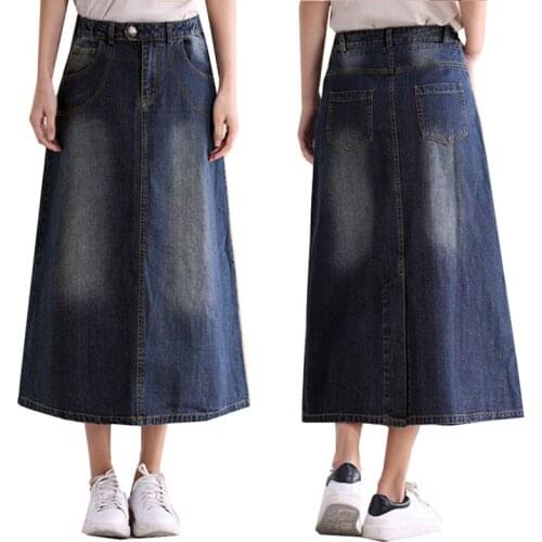 Free Shipping 2017 New Fashion Women Skirt Casual A-line Long Mid-calf Spring And Autumn Plus Size S-3XL Skirts with Slit