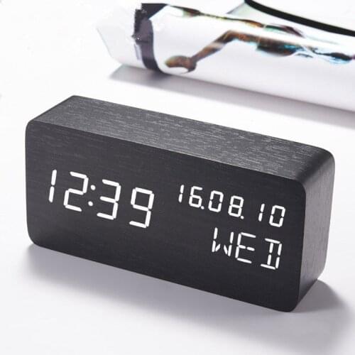 Household Multifunctional Rectangular Wood Clock Led Electronic Sound-Controlled Wood Watch Student Wake Up Alarm Clock SDF-SHIP