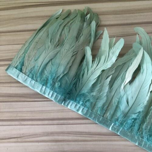 Price Of 10 Meters Mint Green Dyed Rooster Chicken Feather Fringes 25-30CM DIY Pheasant Plumes Trim For Dress Sewing Ribbon Lace