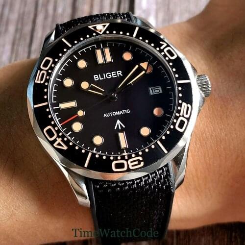 Bliger Mens Watch NH35A Miyota8215 Automatic Movement Date Sapphire Glass Rubber Strap Luminous 41mm Wristwatch Ceramic Bezel