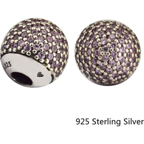 CKK Pave Open Bangle Caps Pink Charms 925 Sterling Silver Beads Original Jewelry Making Fits For Bracelets