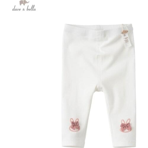 DBM16917 dave bella spring baby girls fashion bow cartoon pants children full length kids pants infant toddler trousers