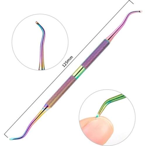1 Pcs Double-ended Stainless Steel Rainbow Cuticle Pusher Dead Skin Push Remover Manicure Nail Art Cleaner Care Tool