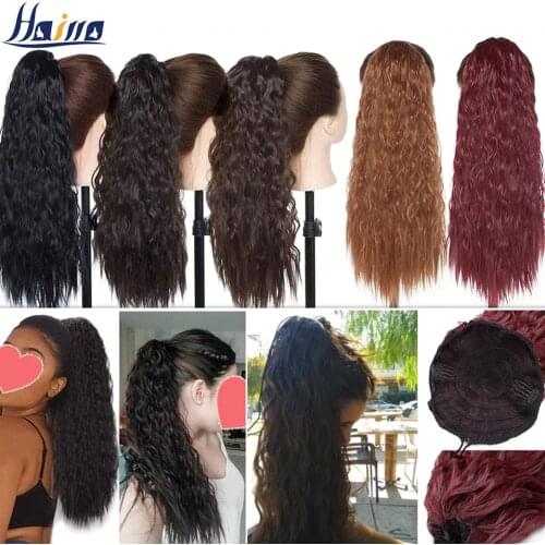 SNOILITE 18inch long corn water wave clip in ponytail hair extension Synthetic Drawstring hair ponytail hairpiece for women