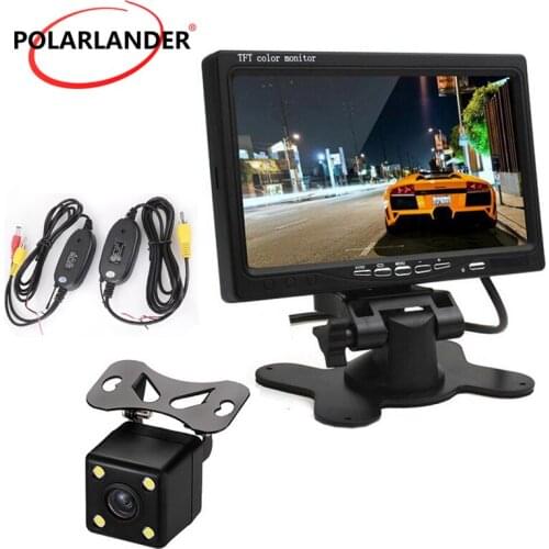 In-Dash DC 12V / 24V 7 Inch TFT LCD Color Display Screen Car Monitor with wireless 4 led rearviwe camera