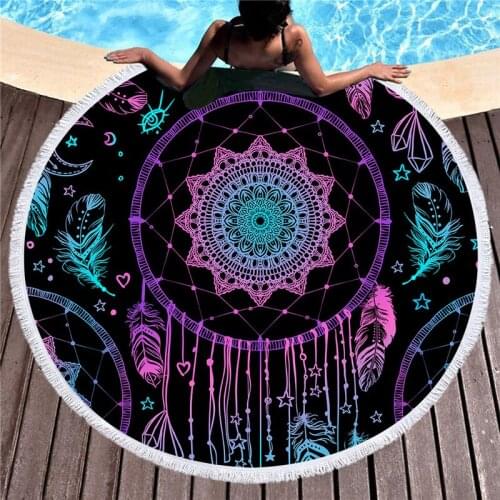 60 Inch round beach towels Quick Dry 3D Dream Catcher Luxury Noric Style Large Bath Towel For Women Kid Microfiber Mat