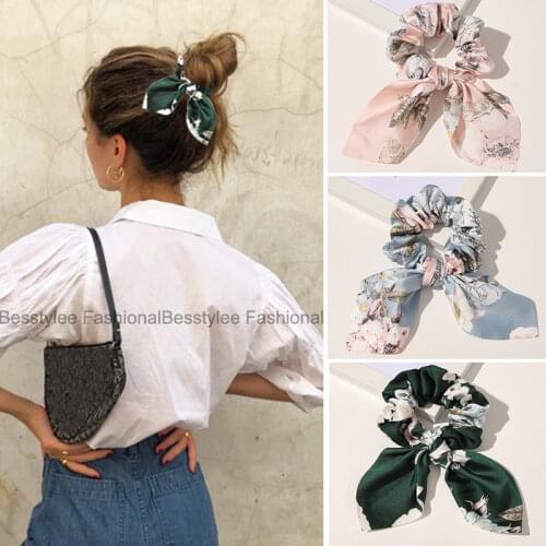 Fashion Print Hair Scrunchie Bowknot Hair Rope for Women Girls Ponytail Holder Hair Ties Elastic Hair Bands Hair Accessories