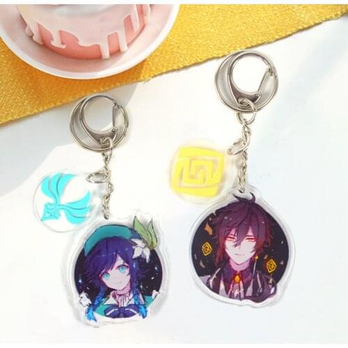 Fashion Anime Genshin Impact Zhongli Diluc Venti Paimon Keychain Keyring Base Acrylic Stands Keyring Gift For Fans