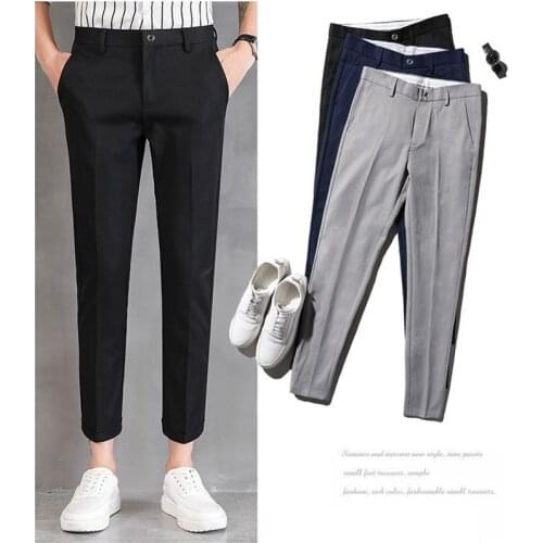 Men Business Casual Trousers Mens Slim Fit Straight-Leg Trousers Black Suit Pant Capri Pants