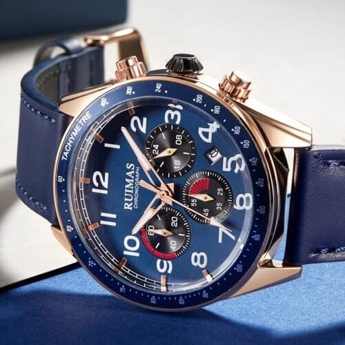 Top Brand RUIMAS Watches Men Luxury Military Leather Wristwatch Man Clock Fashion Chronograph Casual Sport Watch Relogio RL574G