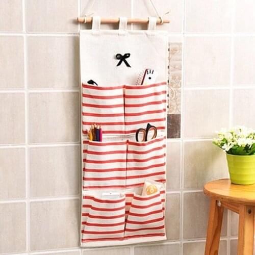 Six and eight pockets bowknot storage bag kitchen bathroom wall-mounted cotton and linen hanging bag toy storage desk organizer