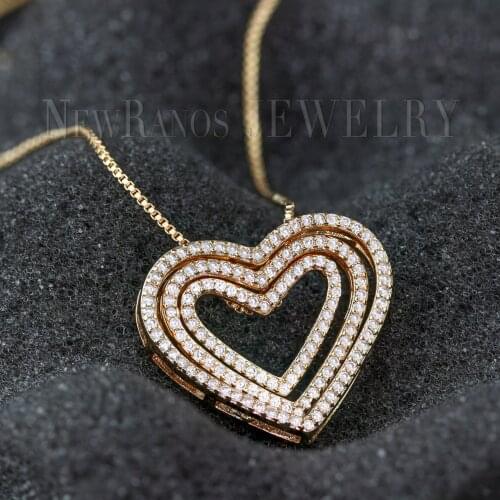 Newranos Loving Heart Necklace Pave Micro CZ Zircon Shiny Heart Pendant Gold/Silver Color Necklace for Women Jewelry NQM001584