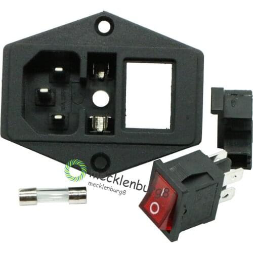 New AC 250V 10A Black Red 3 Terminal Power Socket with Fuse Holder