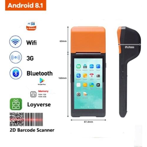 PDA Android Handheld POS Terminal With58mm Thermal Receipt Printer Cash Registers For Mobile Order3GWiFi Bluetooth 5inch touch