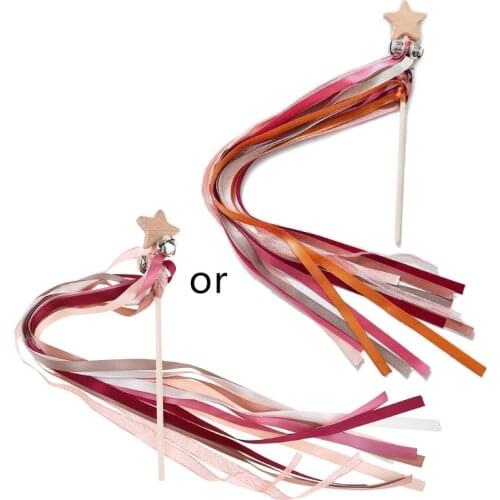 J60B Rainbow Hand Bells Ribbon Streamer Wand with Jingle Bells Montessori Sensory Toy