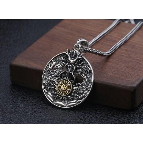 925 Sterling Silver trigram dragon Mens Biker Pendant Charm amulet jewelry A4239