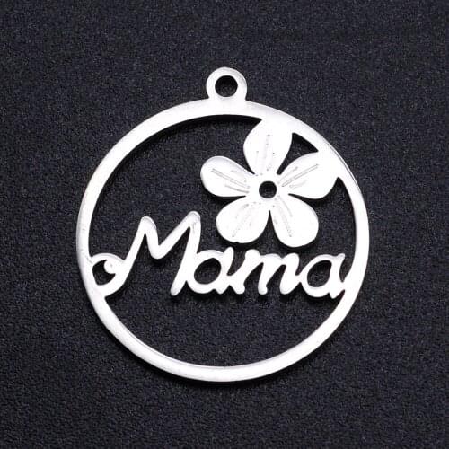 10Pcs / Lot Stainless Steel Flower Mom Charm Pendant For Making Bracelet Necklace Jewelry