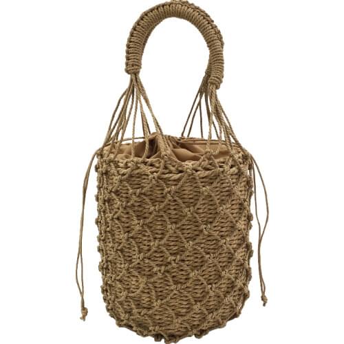 2 Pcs Woven Women Handbag Female Straw Mesh Bag Bohemian Summer Beach Bags Handmade Bucket Net Bag Rattan Knitte Top-handle Tote