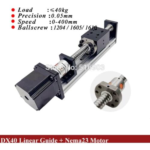 Free 50-500mm Effective Travel Length 1204 1605 1610 12mm 16mm Ballscrew Linear Guide Rail Motion Module Table CNC+Nema23 Motor