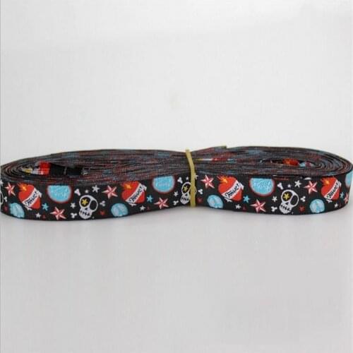 5/8"16mm 100% Polyester Skull Tattoo Black Tone wave Handmade Accessories Laciness Woven Jacquard Ribbon For DIY Dog Collar