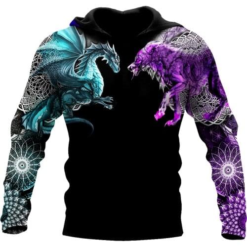 Dragon and Wolf 3D Full Printed Unisex Deluxe Hoodie Men Sweatshirt Streetwear Zip Pullover Casual Jacket Tracksuit KJ-0231