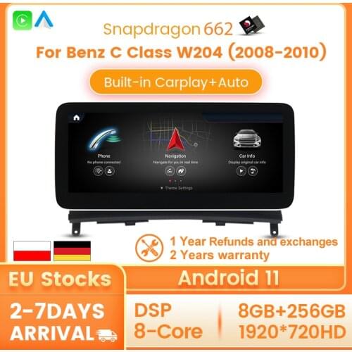 Top! 8 cores 8+128GB car multimedia player for Mercedes Benz C Class W204 2008-2010 Built-in carplay DSP 1920X720 Blu-ray screen