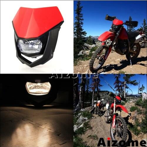 Universal Motorcycle Dirt Bike Off Road 35W Headlamp 12V Headlight Mask For Honda XR CRF R Dual Sport H4 Headlight Fairing Red