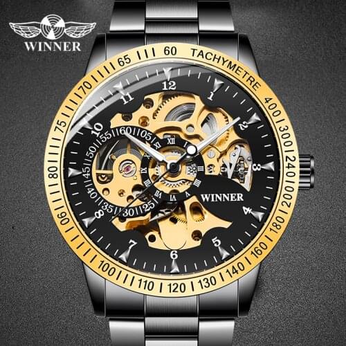 WINNER Mens Clock New Brand Skeleton Mechanical Watch Steel Watch Fashion Gifts For Men Relogio Masculino