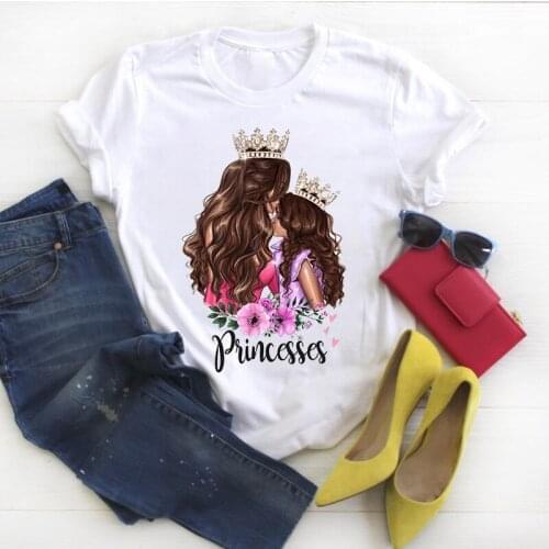 Woman tshirts Mom And Daughter Print t shirt 90s Girl Harajuku T-shirt Fashion Top Tee Ladies Short Sleeve t-shirt femme