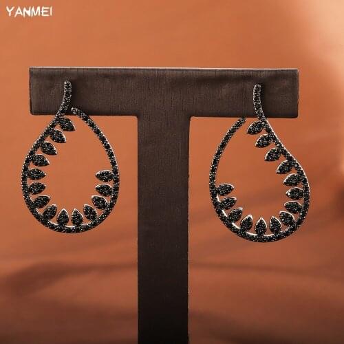 Luxury Curve Opening Geometric Earrings Black Mysterious Temperament Earrings for Women Aaa Cubic Zirconia Water Drop Jewelry